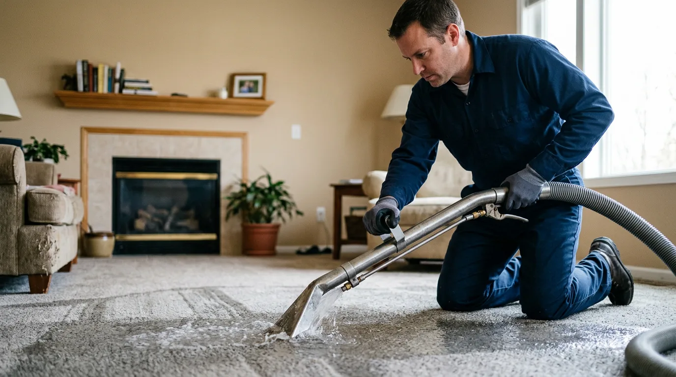 Water damage restoration technician working near Bartelso, IL